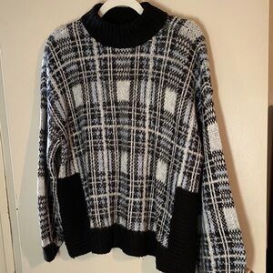 Nine West Black and White Plaid Turtleneck Sweater